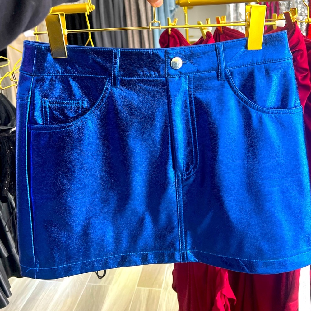 New shinny lethaer blue skirt